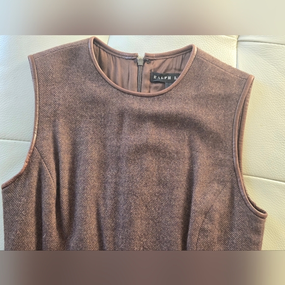 Elegant Ralph Lauren Wool Cashmere Brown Sleeveless Midi Dress w. Leather Sz. 4 - Picture 13 of 14